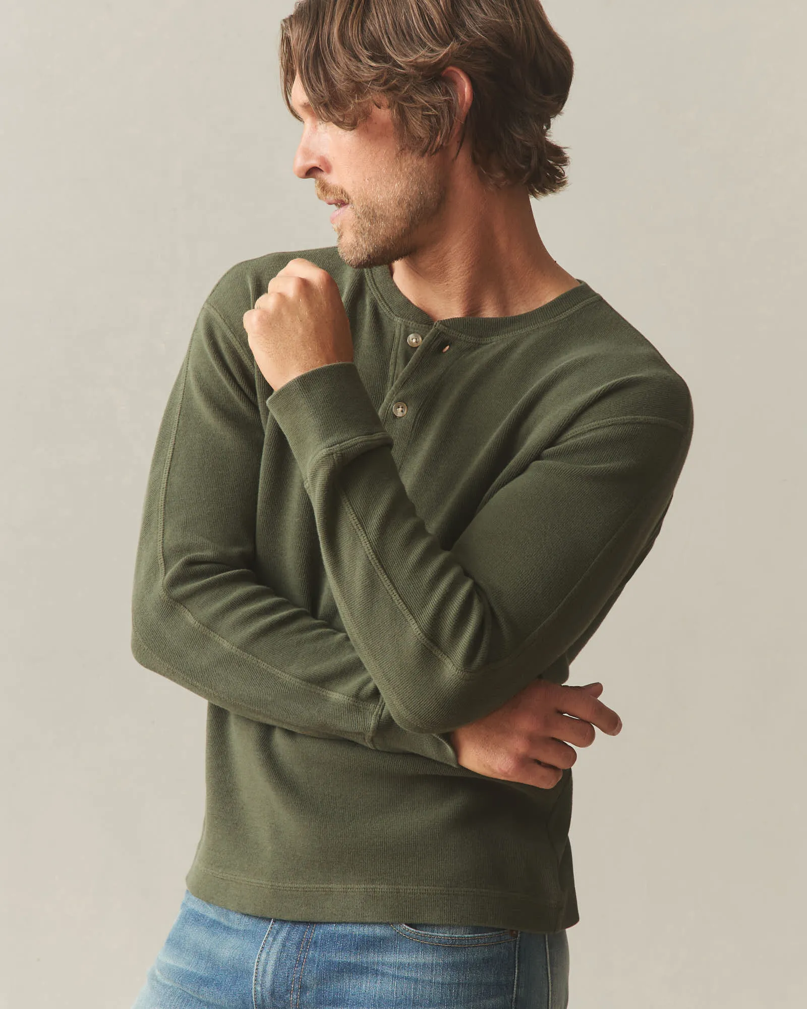 Men's French Rib Henley - Loden sold by American Giant product image thumbnail 3