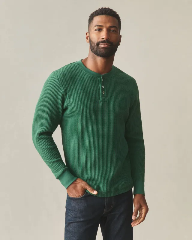 Men's Waffle Long Sleeve Henley - Hunter Green sold by American Giant
