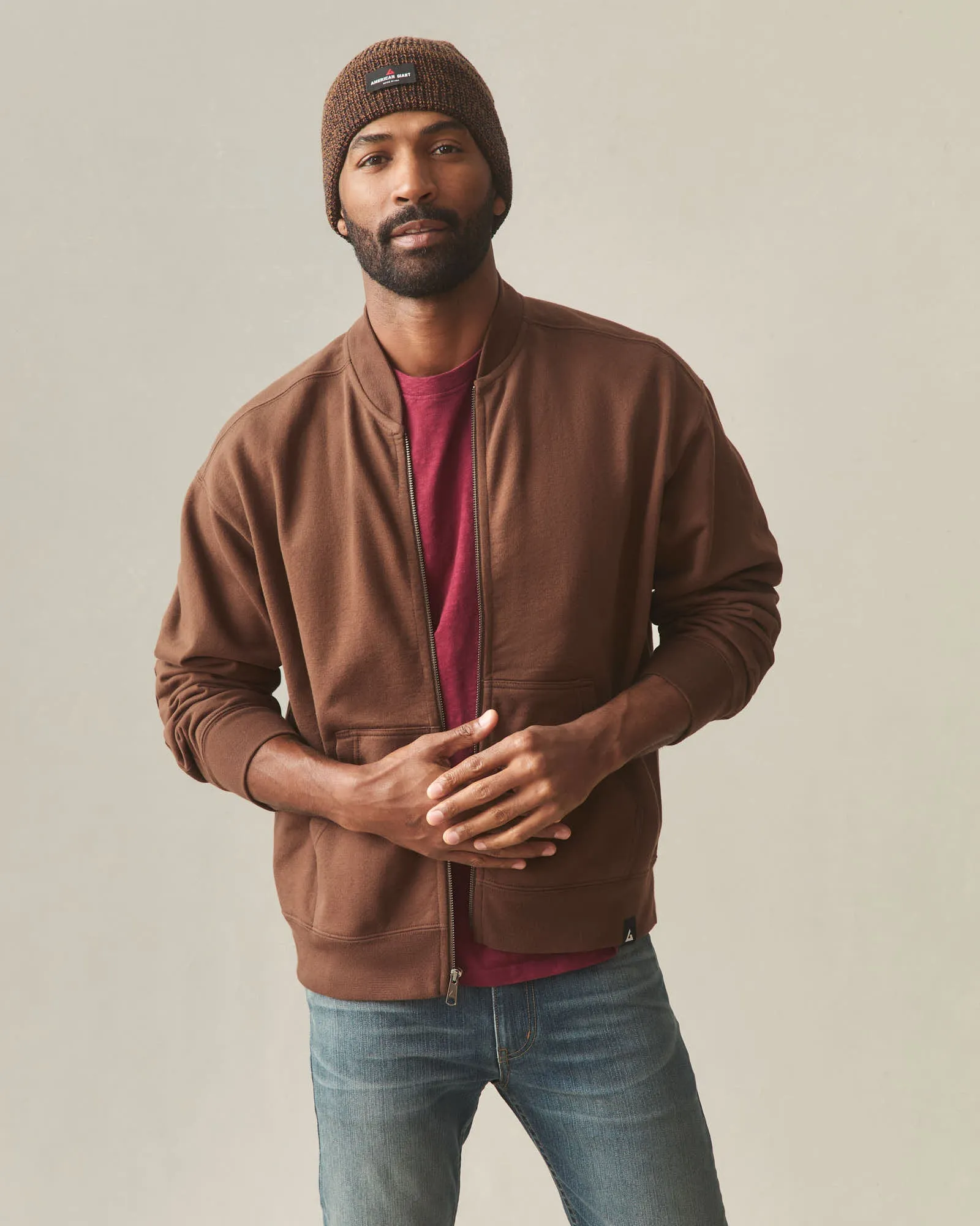 Men's Fleece Bomber Jacket - Cocoa sold by American Giant product image thumbnail 2