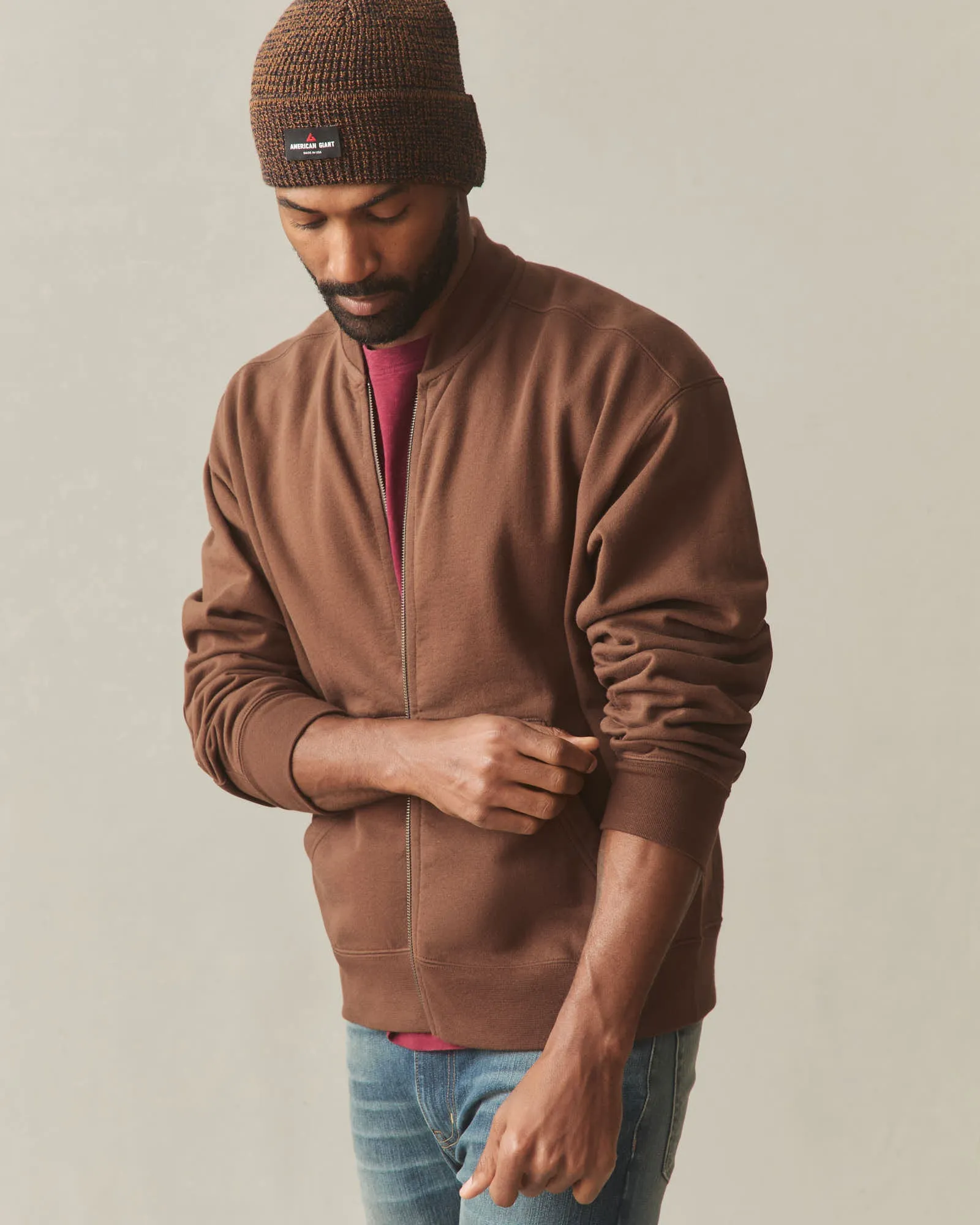 Men's Fleece Bomber Jacket - Cocoa sold by American Giant product image thumbnail 3