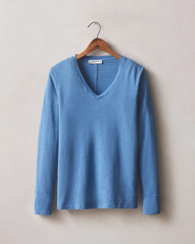 Women's Premium Slub V-Neck Tee Long Sleeve - Bright Cobalt sold by American Giant