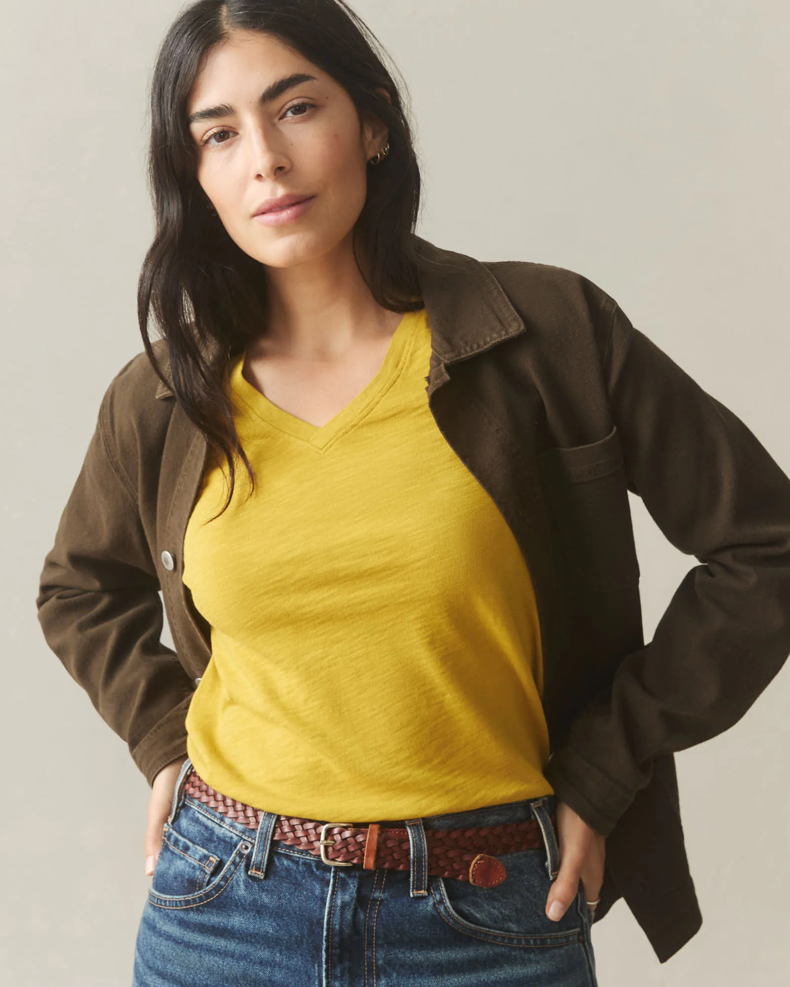 Women's Premium Slub V-Neck Tee Long Sleeve - Arrowwood sold by American Giant product image thumbnail 4