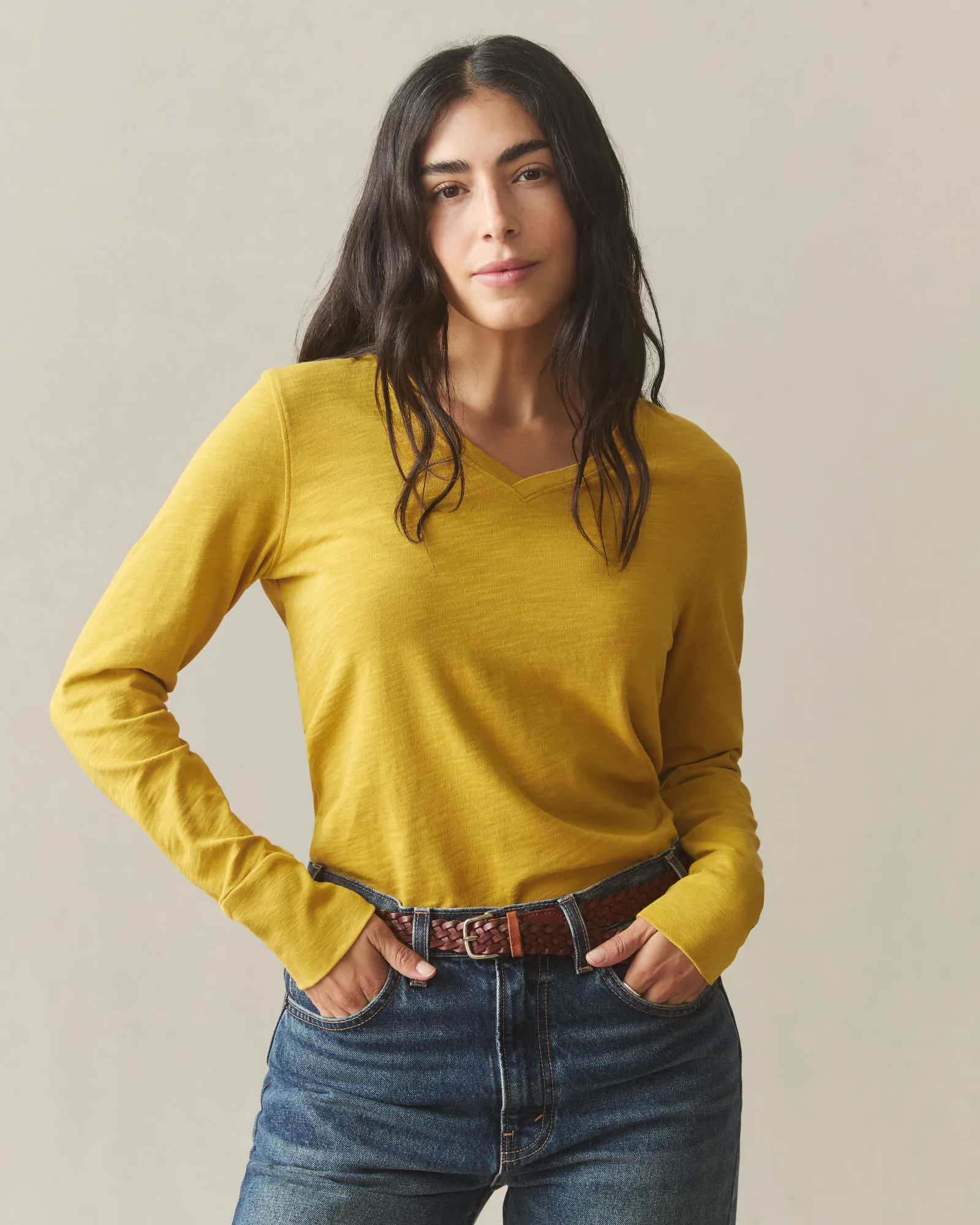 Women's Premium Slub V-Neck Tee Long Sleeve - Arrowwood sold by American Giant product image thumbnail 2