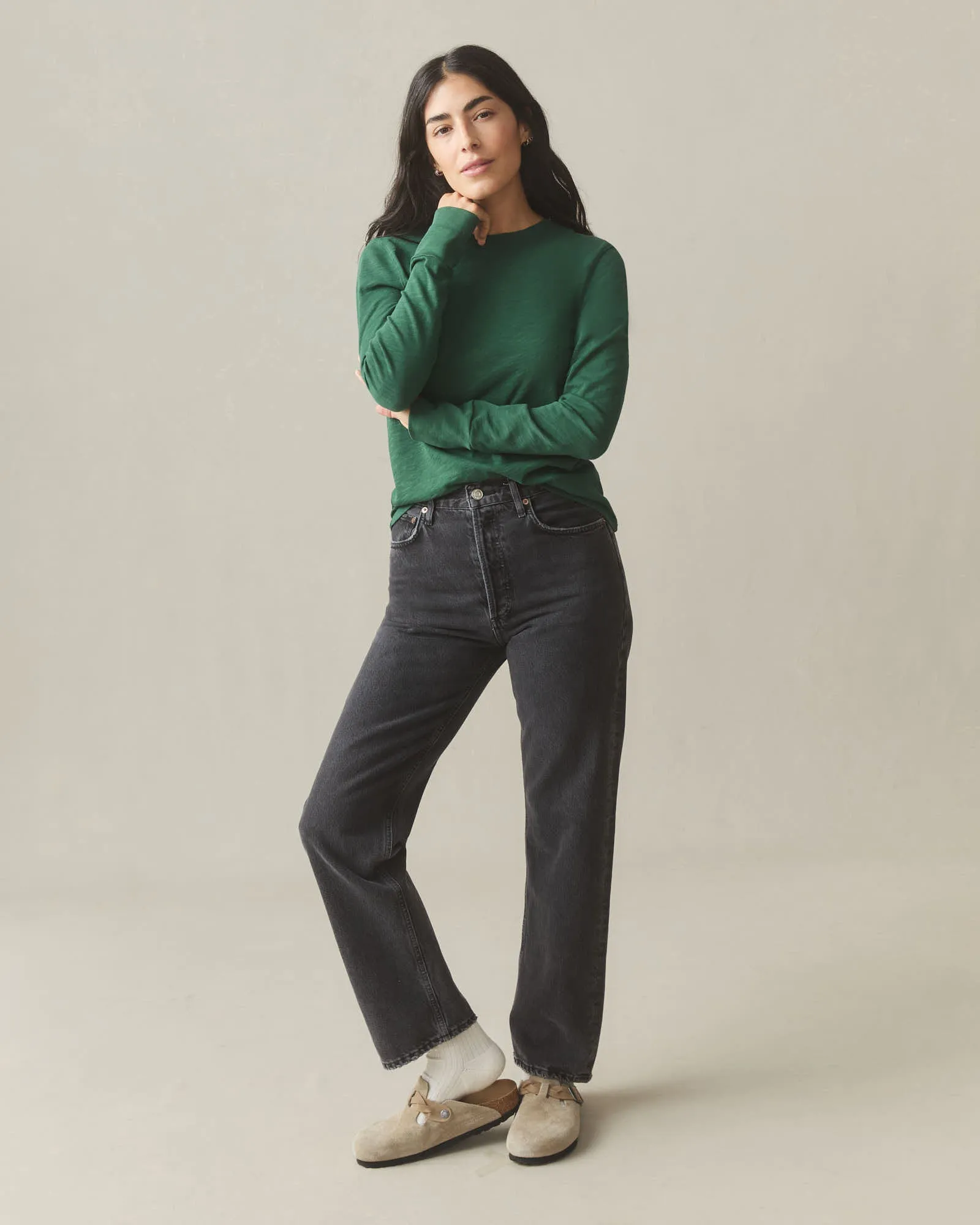 Women's Premium Slub Crew Tee Long Sleeve - Hunter Green sold by American Giant product image thumbnail 3