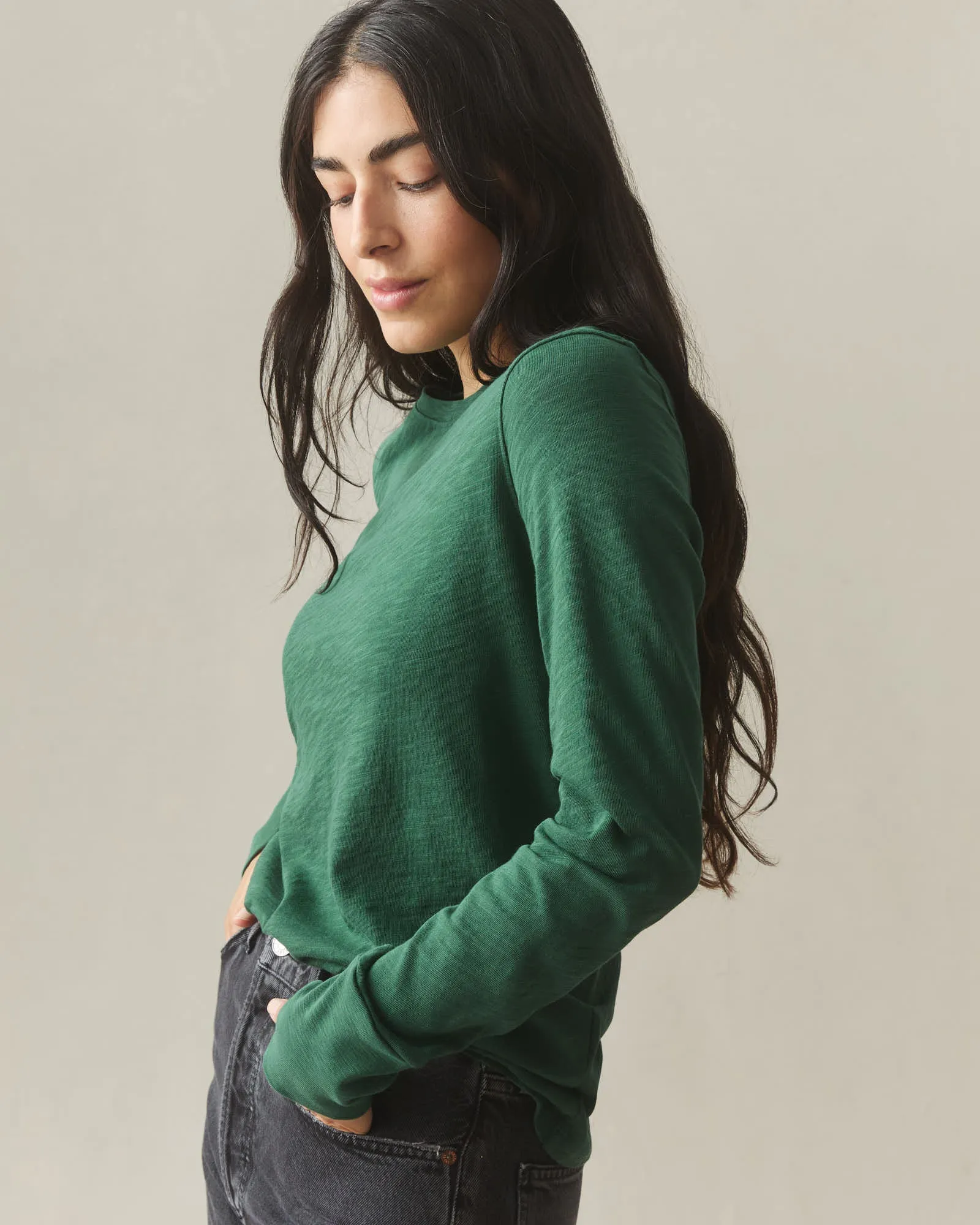 Women's Premium Slub Crew Tee Long Sleeve - Hunter Green sold by American Giant product image thumbnail 4