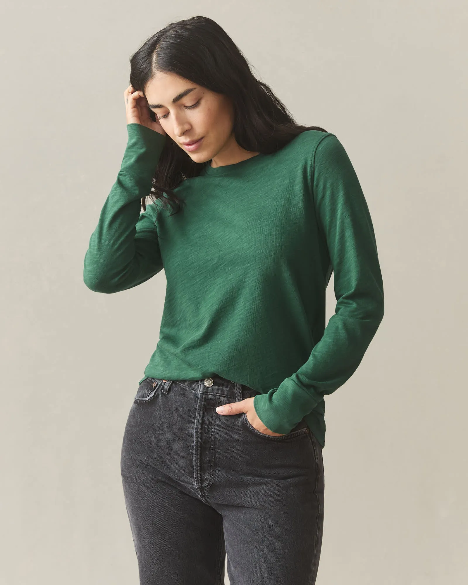 Women's Premium Slub Crew Tee Long Sleeve - Hunter Green sold by American Giant product image thumbnail 2