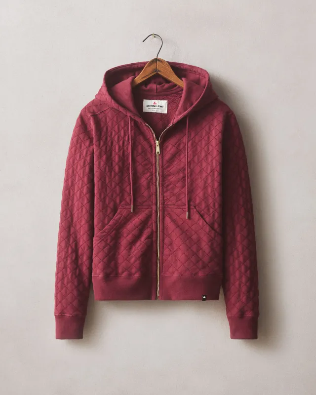 Women's Diamond Stitch Classic Full Zip 2.0  - Pomegranate sold by American Giant