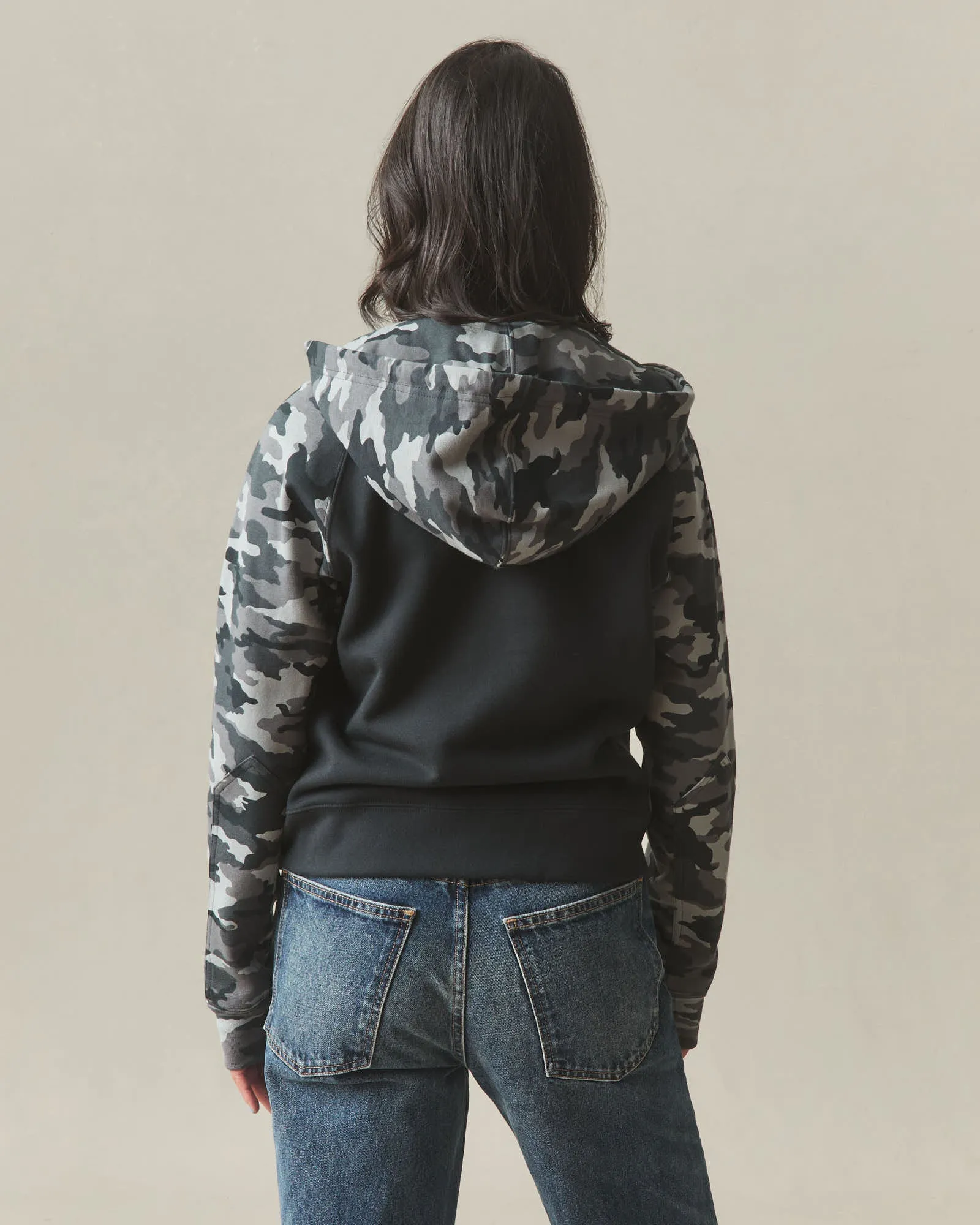 Women's Raglan Classic Full Zip 2.0 - Black Camo sold by American Giant product image thumbnail 3