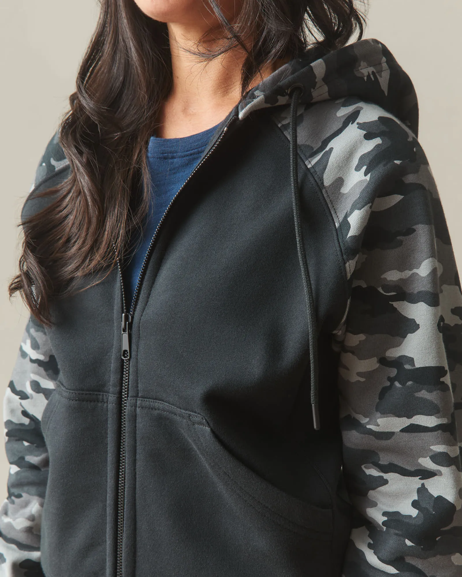 Women's Raglan Classic Full Zip 2.0 - Black Camo sold by American Giant product image thumbnail 4