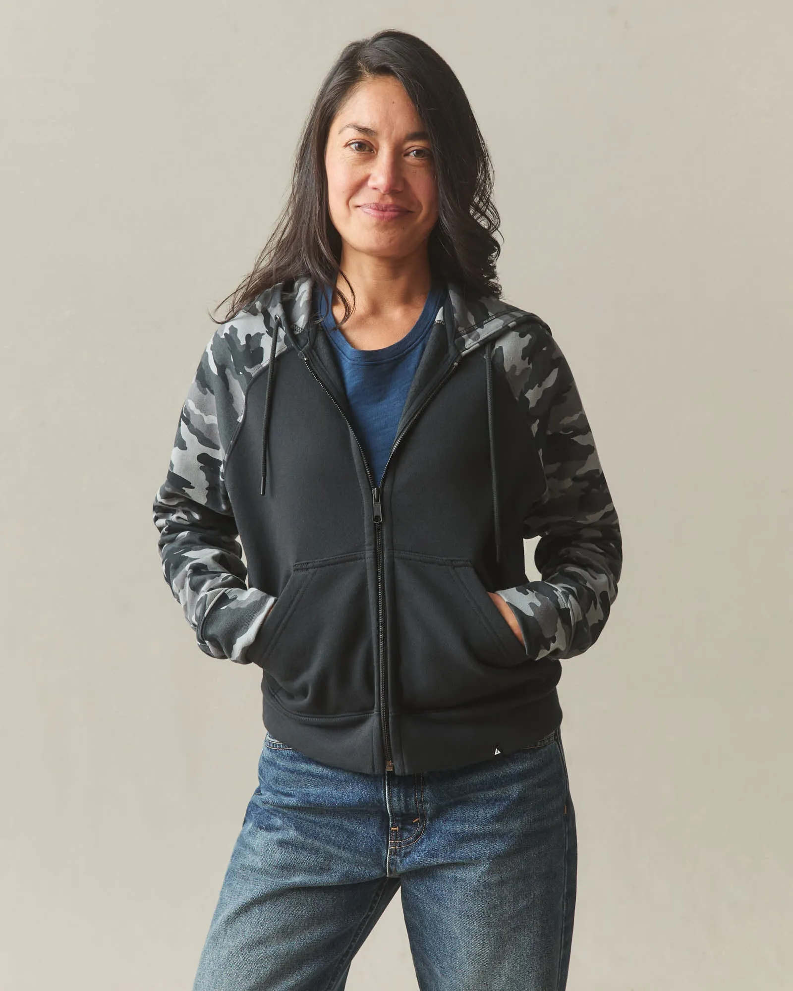 Women's Raglan Classic Full Zip 2.0 - Black Camo sold by American Giant