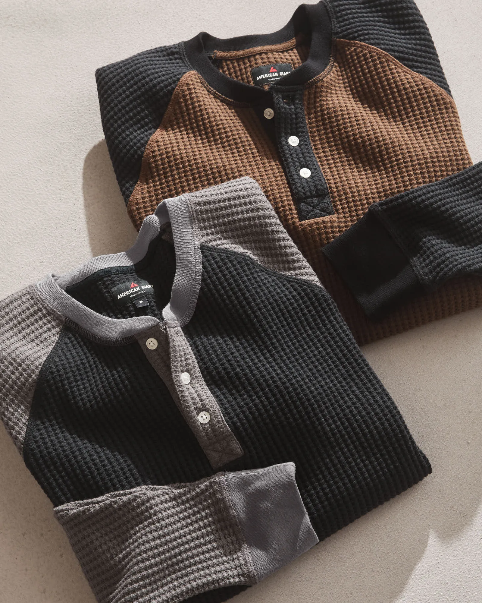 Men's Colorblock Waffle Long Sleeve Henley - Black Thunderstorm sold by American Giant product image thumbnail 5
