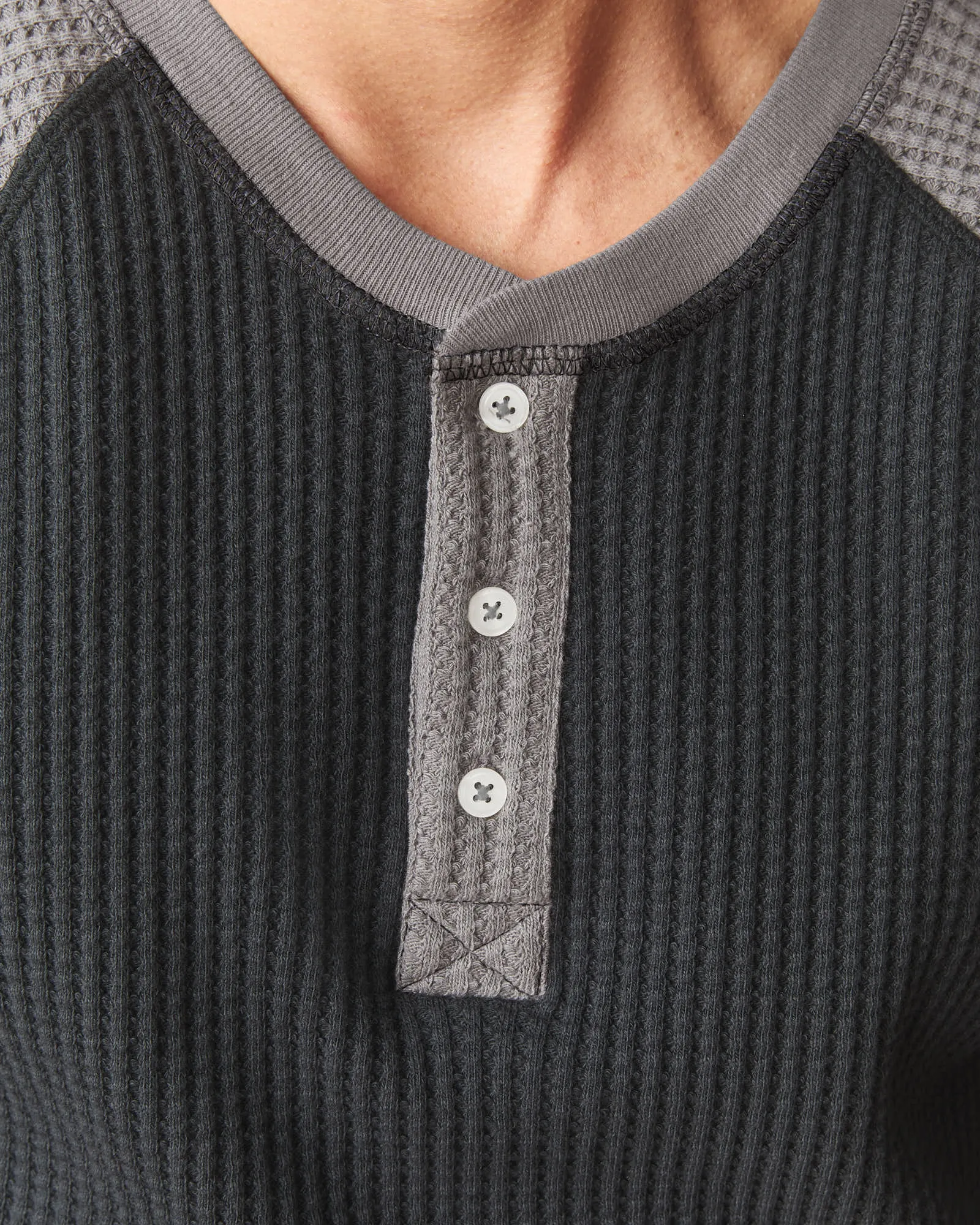 Men's Colorblock Waffle Long Sleeve Henley - Black Thunderstorm sold by American Giant product image thumbnail 4
