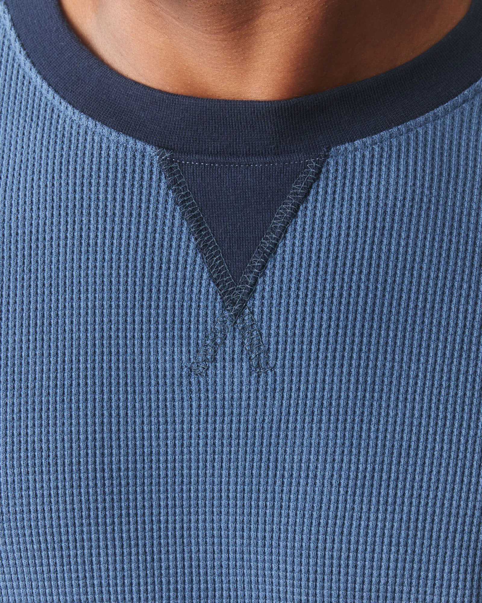 Men's Colorblock Summit Waffle Long Sleeve Crew - Marine Navy Oxford Blue sold by American Giant product image thumbnail 4