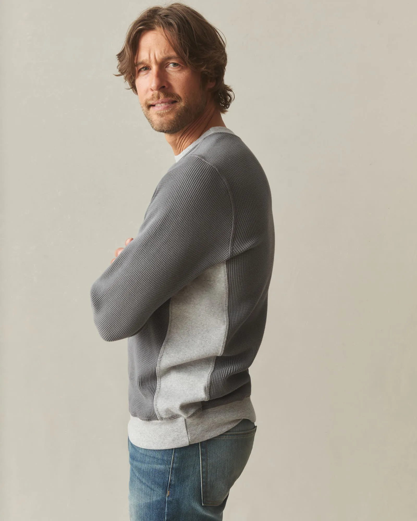 Men's Colorblock Summit Waffle Long Sleeve Crew - Lava Smoke Heather Grey sold by American Giant product image thumbnail 3