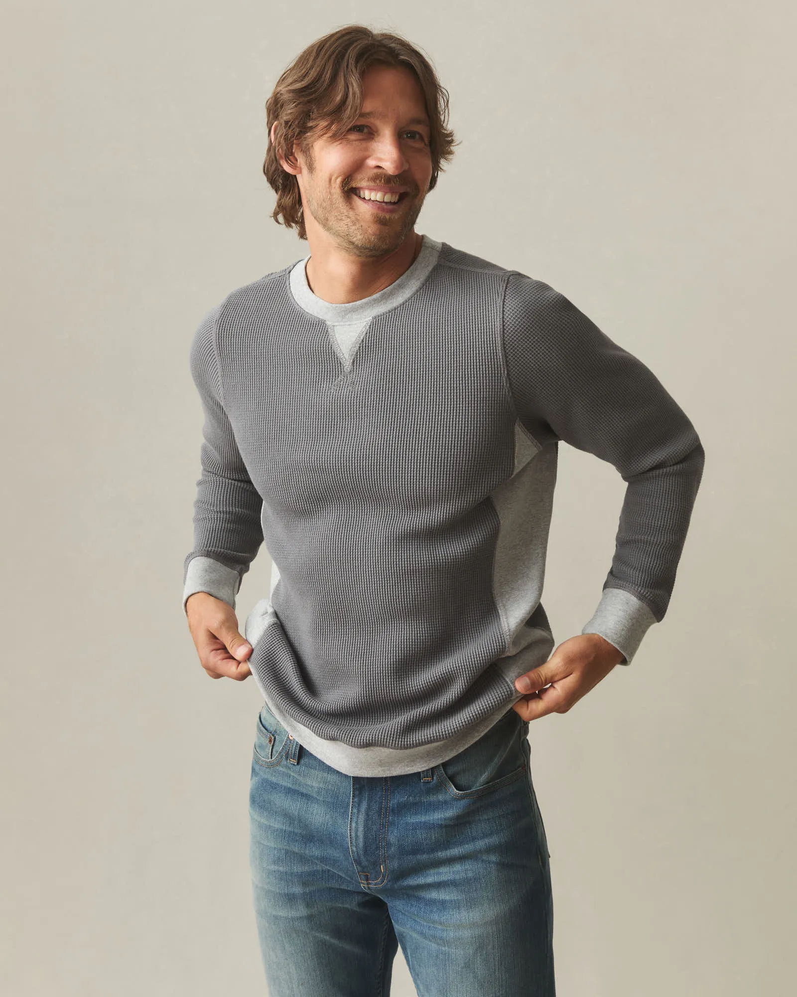 Men's Colorblock Summit Waffle Long Sleeve Crew - Lava Smoke Heather Grey sold by American Giant product image thumbnail 2