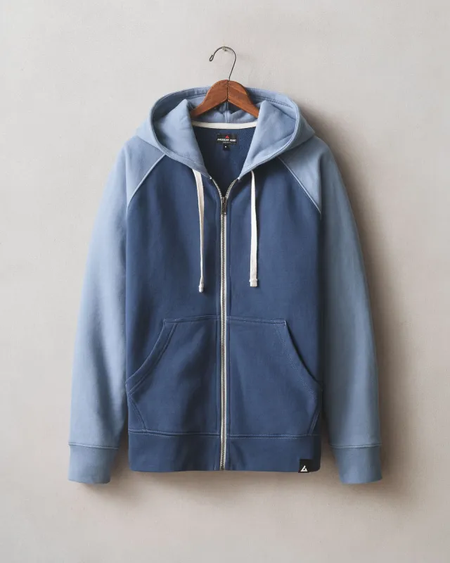 Men's Raglan Colorblock Midweight Full Zip  - Dark Denim Infinity sold by American Giant