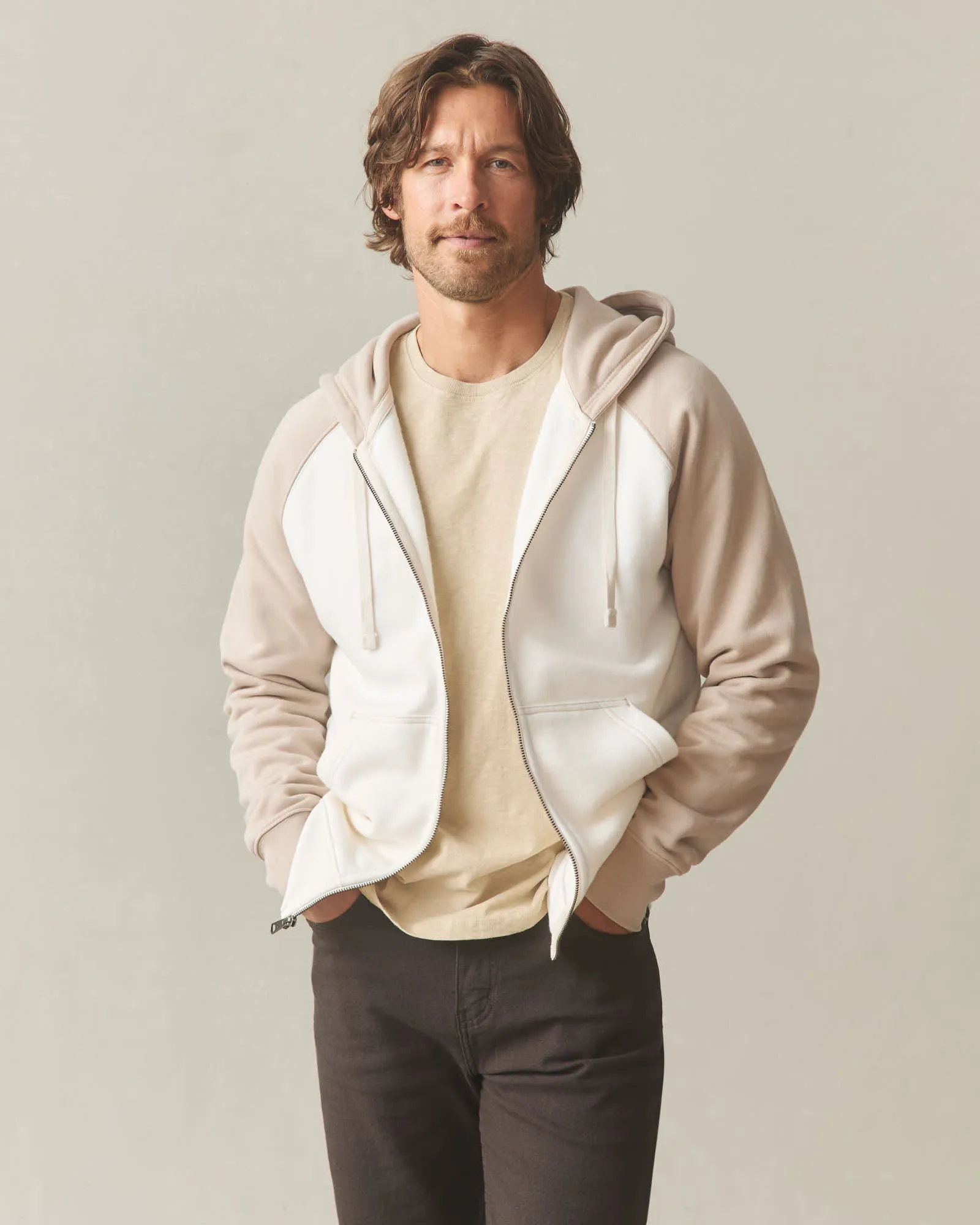 Men's Raglan Colorblock Midweight Full Zip - Cobblestone Gardenia sold by American Giant product image thumbnail 2