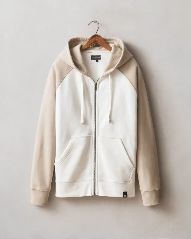 Men's Raglan Colorblock Midweight Full Zip - Cobblestone Gardenia sold by American Giant