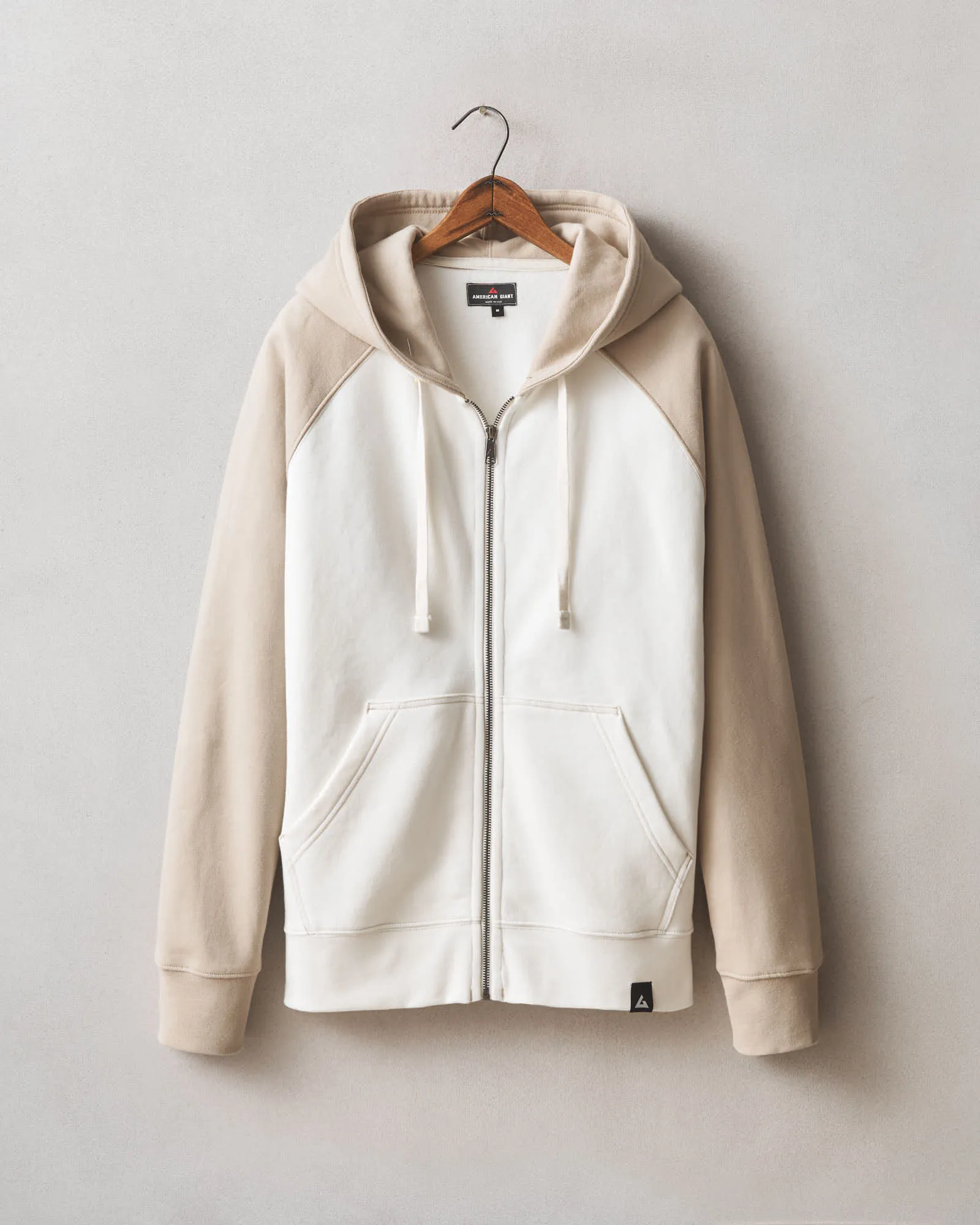 Men's Raglan Colorblock Midweight Full Zip - Cobblestone Gardenia sold by American Giant