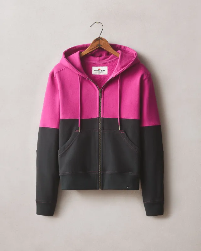 Women's Classic Full Zip 2.0 Split Seam Vault - Festive Fuschia Black sold by American Giant