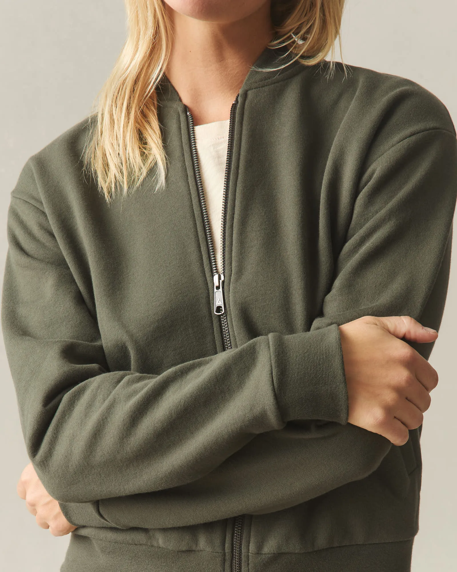 Women's Fleece Bomber Jacket - Loden sold by American Giant product image thumbnail 5