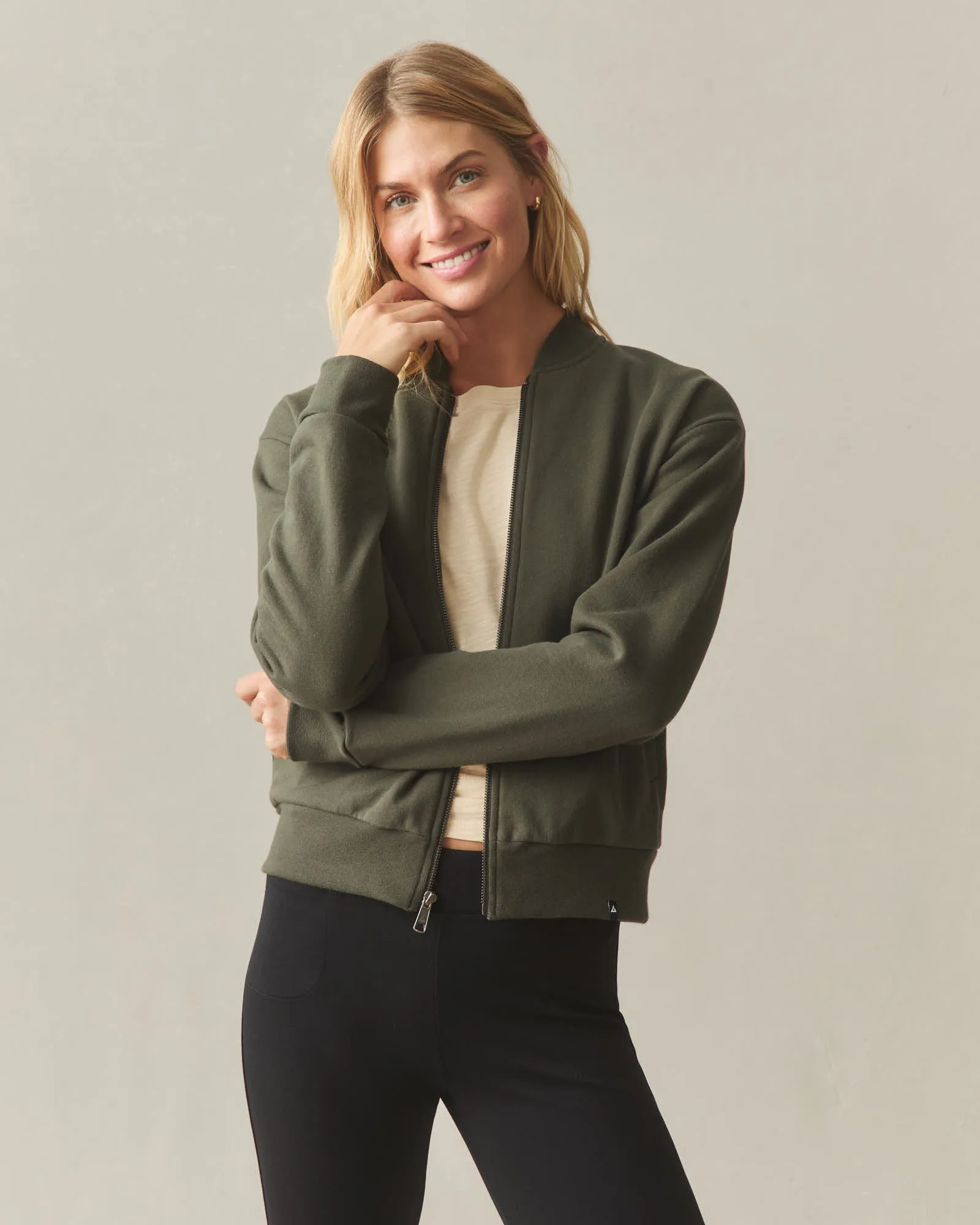 Women's Fleece Bomber Jacket - Loden sold by American Giant product image thumbnail 2