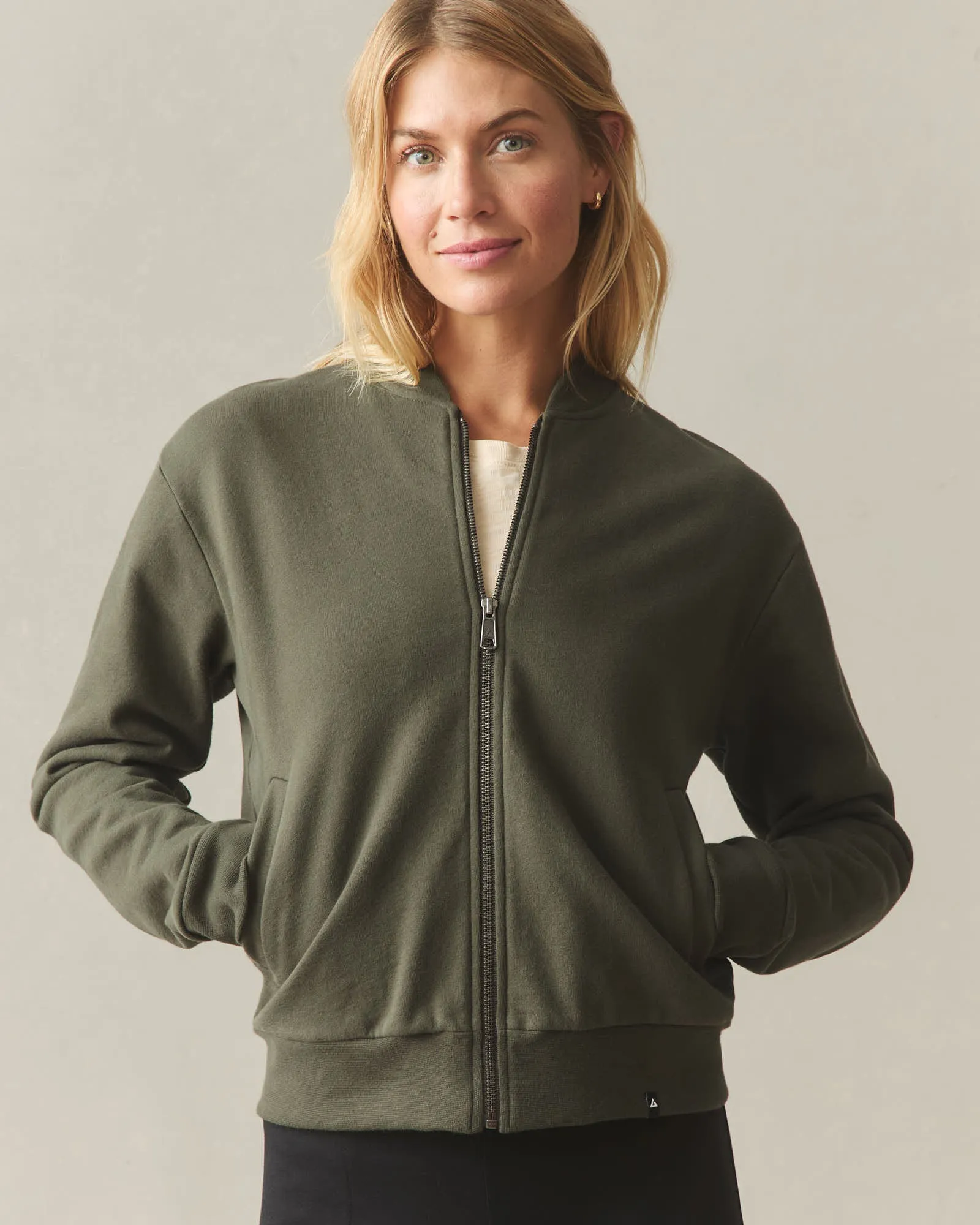 Women's Fleece Bomber Jacket - Loden sold by American Giant product image thumbnail 3