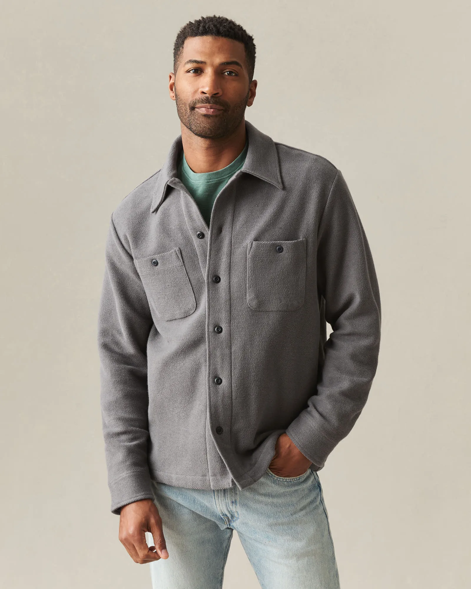 Men's French Terry Twill Shacket - Thunderstorm sold by American Giant product image thumbnail 2