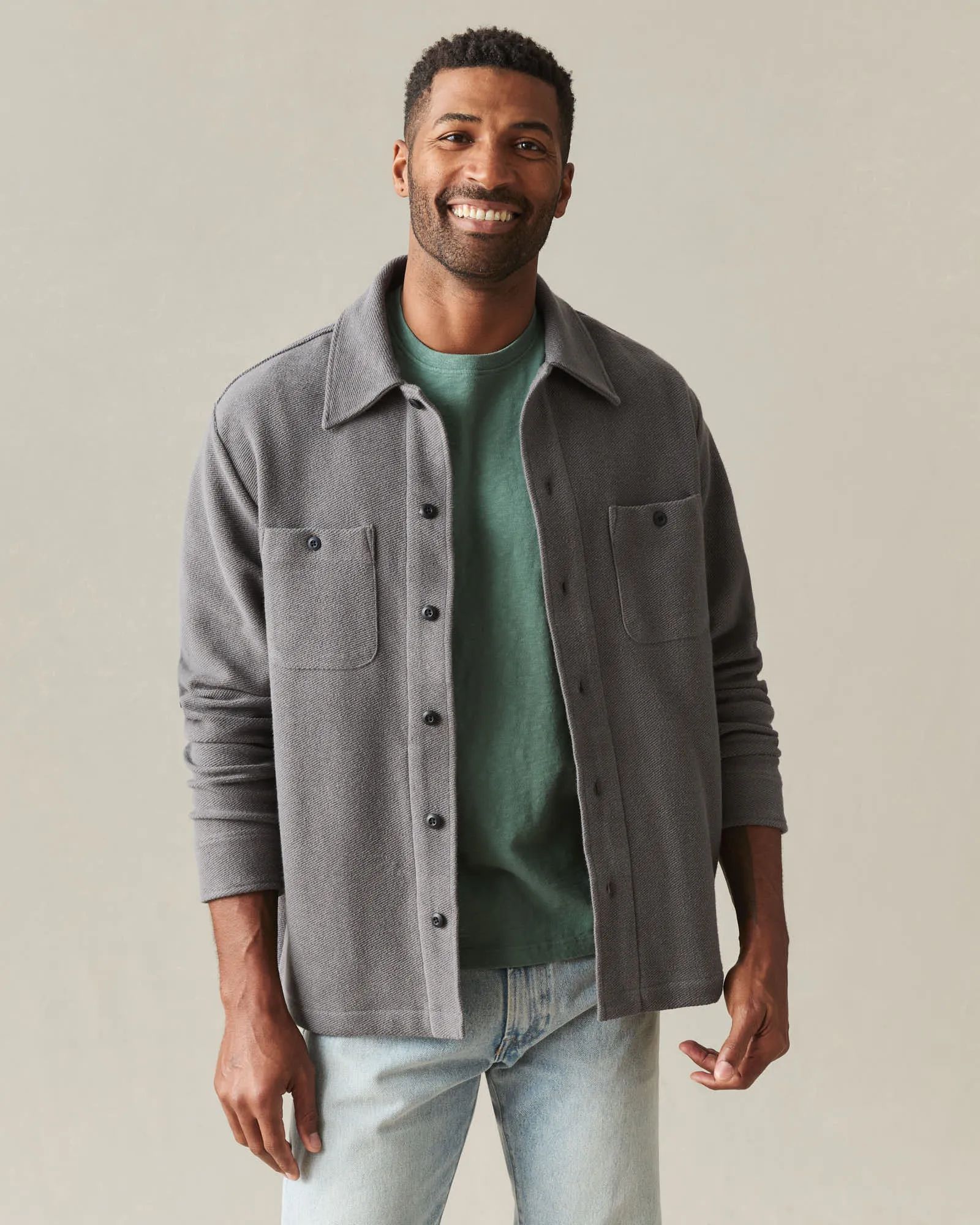 Men's French Terry Twill Shacket - Thunderstorm sold by American Giant product image thumbnail 3