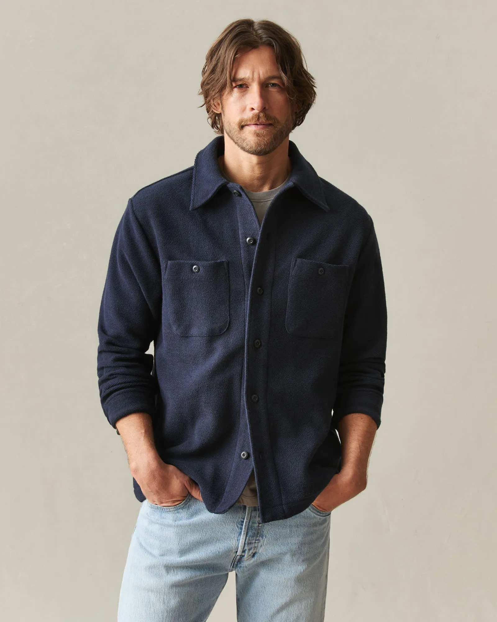 Men's French Terry Twill Shacket - Dress Navy sold by American Giant product image thumbnail 2