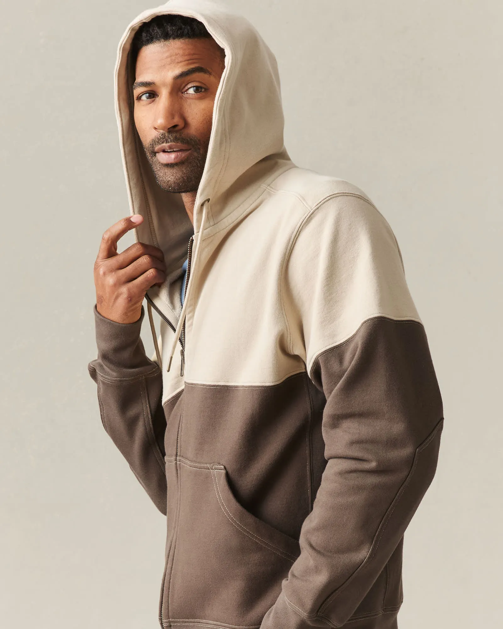 Men's Classic Full Zip Split Seam Vault - White Pepper Turkish Coffee sold by American Giant product image thumbnail 5