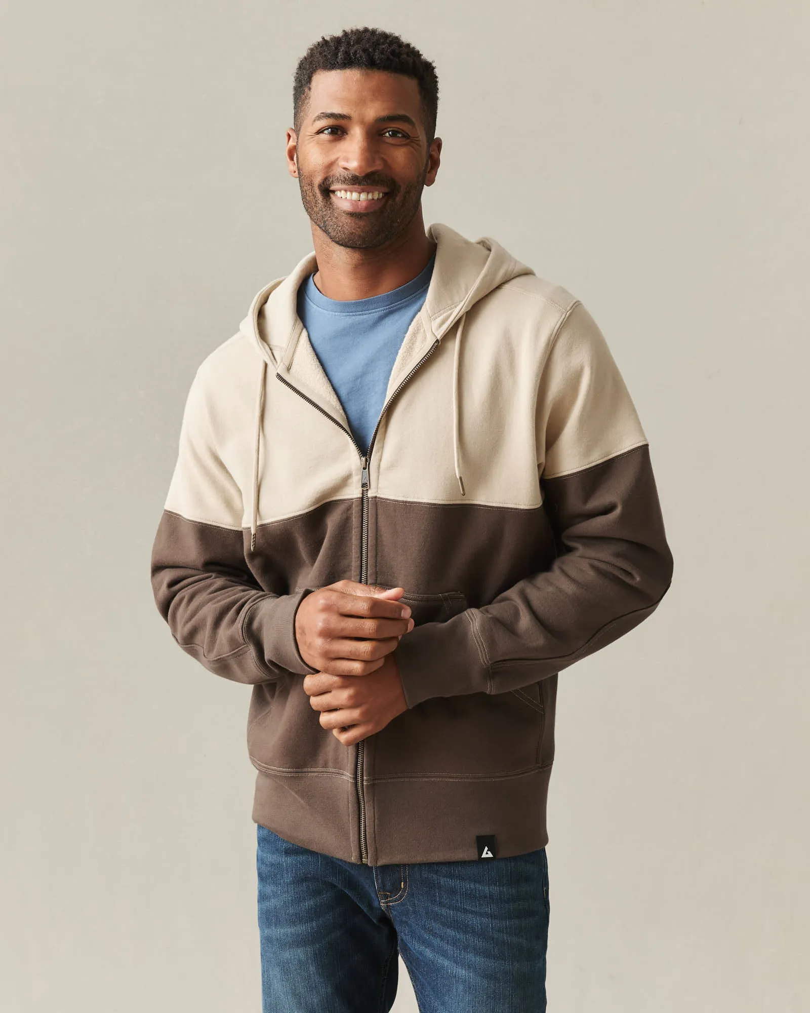 Men's Classic Full Zip Split Seam Vault - White Pepper Turkish Coffee sold by American Giant