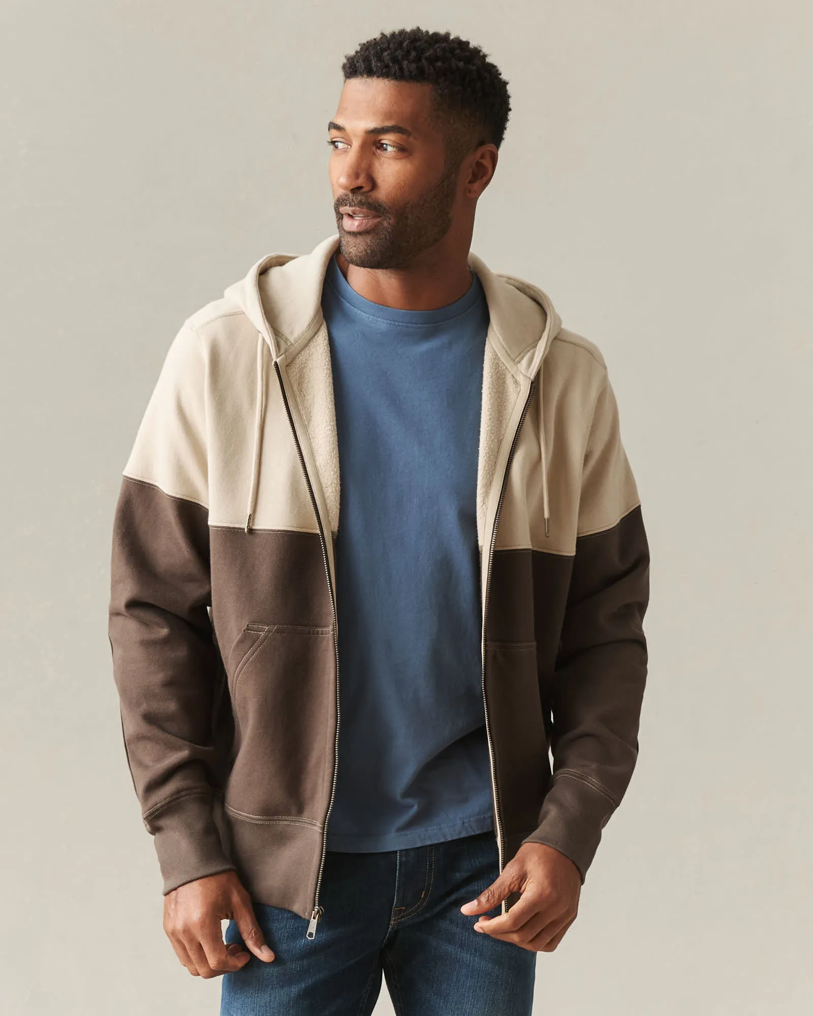 Men's Classic Full Zip Split Seam Vault - White Pepper Turkish Coffee sold by American Giant product image thumbnail 2