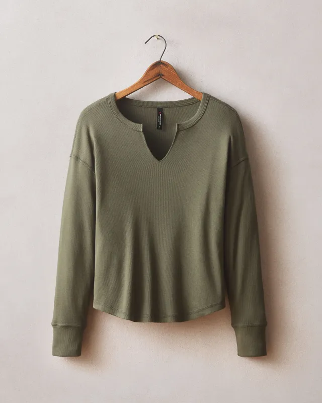 Women's Luxe Rib V-Notch Long Sleeve - Loden made by American Giant