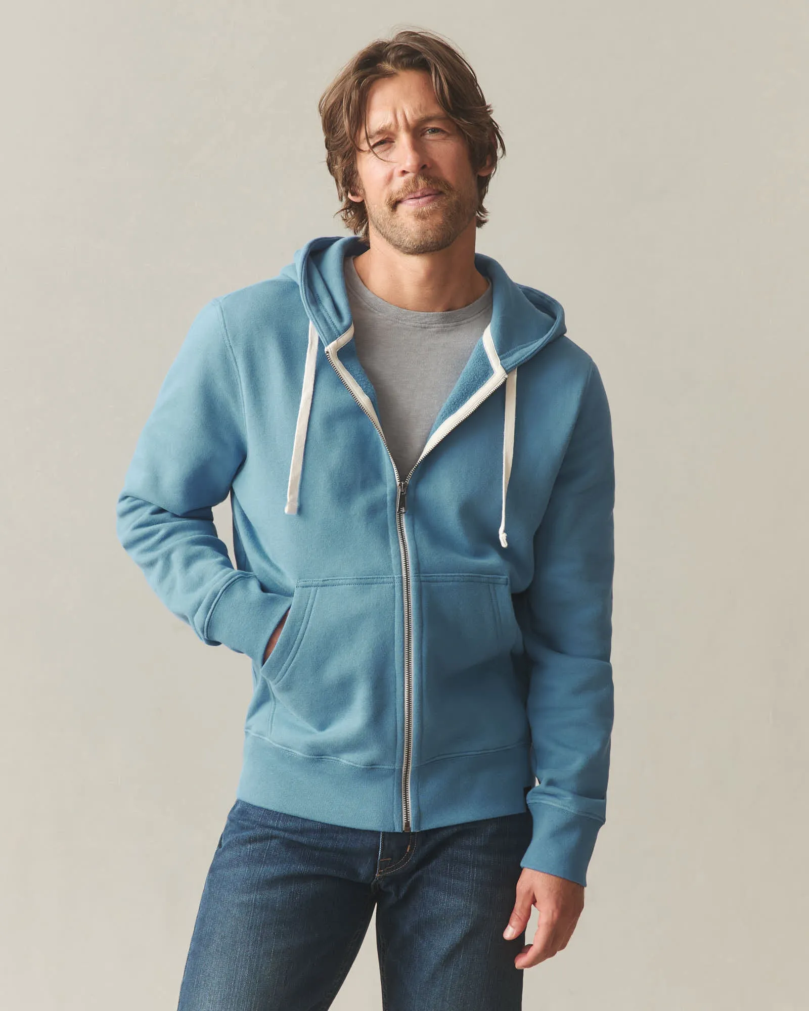Men's Midweight Full Zip - Adriatic Blue sold by American Giant