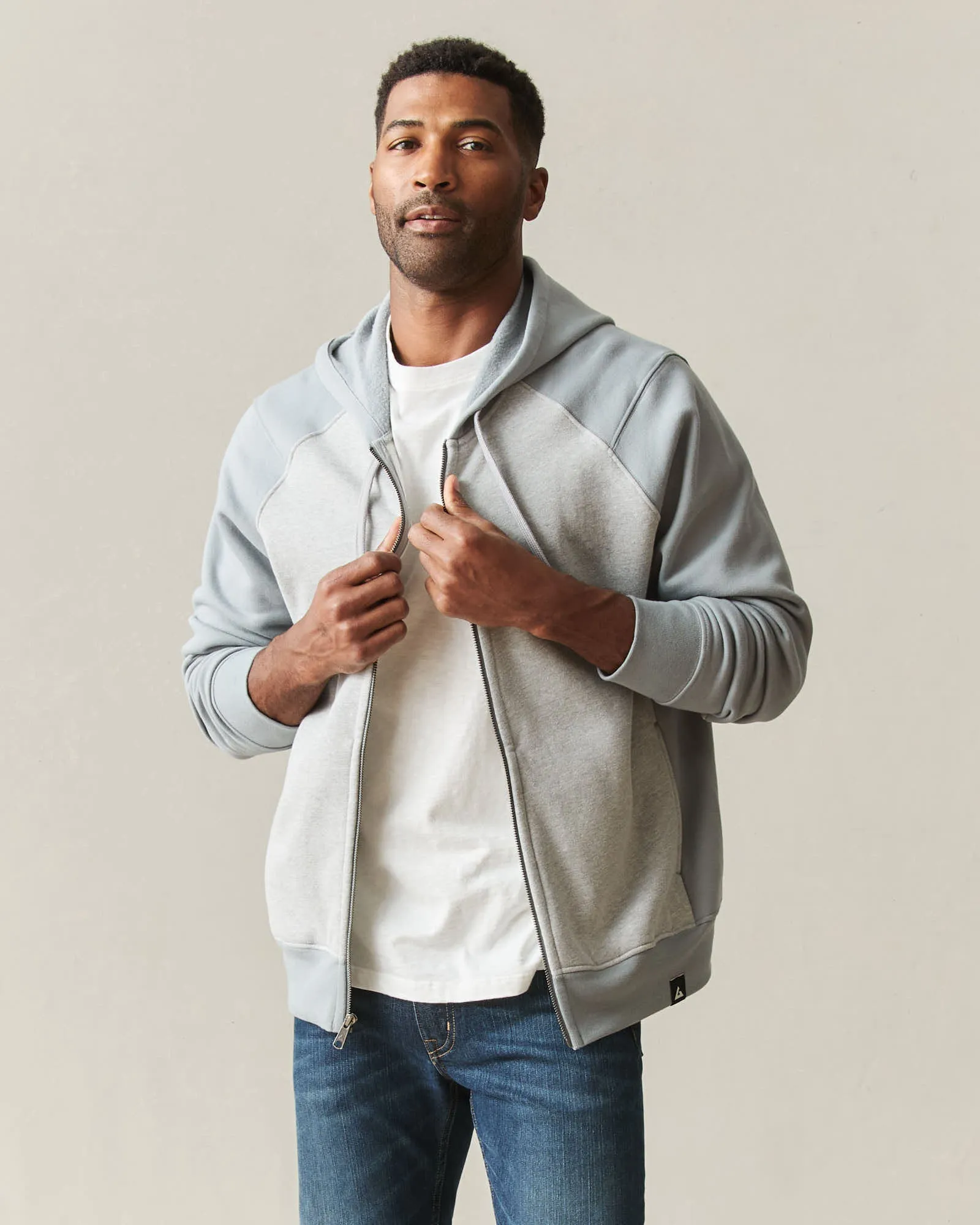 Men's Raglan Colorblock Midweight Full Zip - Athletic Heather Monument sold by American Giant product image thumbnail 3