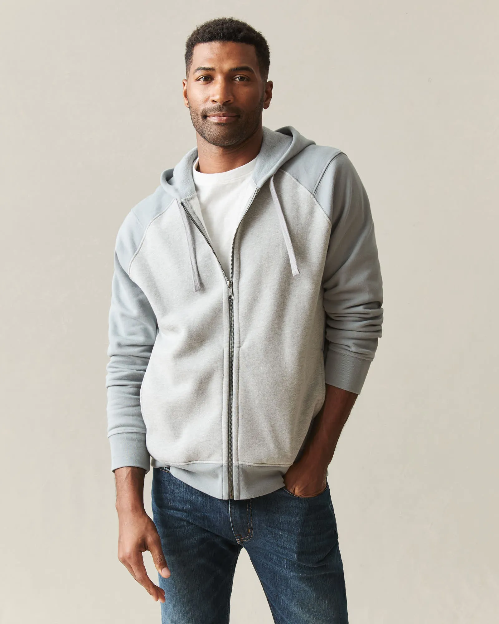 Men's Raglan Colorblock Midweight Full Zip - Athletic Heather Monument sold by American Giant product image thumbnail 2