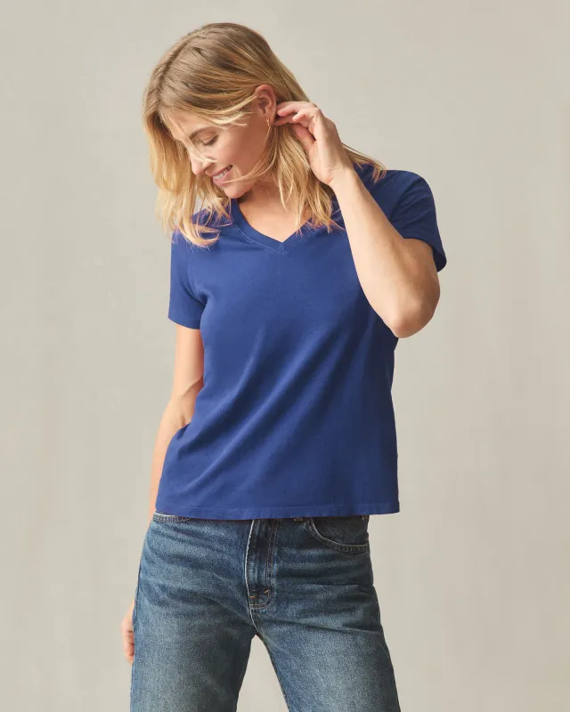 Women's Classic Cotton V-Neck Tee - Estate Blue sold by American Giant