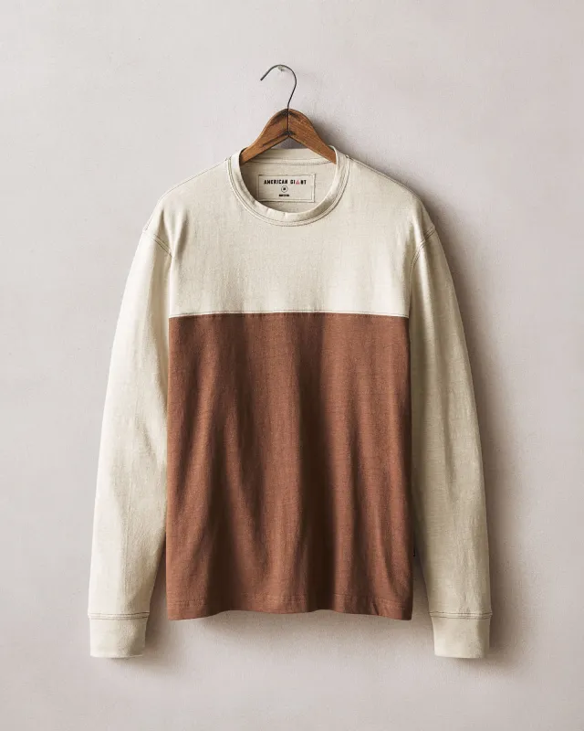 Men's Hemp Colorblock Long Sleeve Tee - Feather Grey Tiramisu made by American Giant