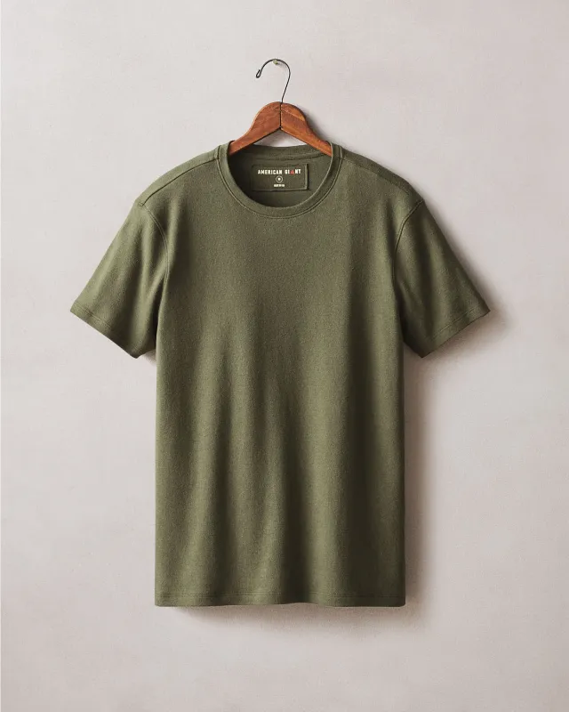 Men's Brushed Crew Tee - Olive Night Heather made by American Giant