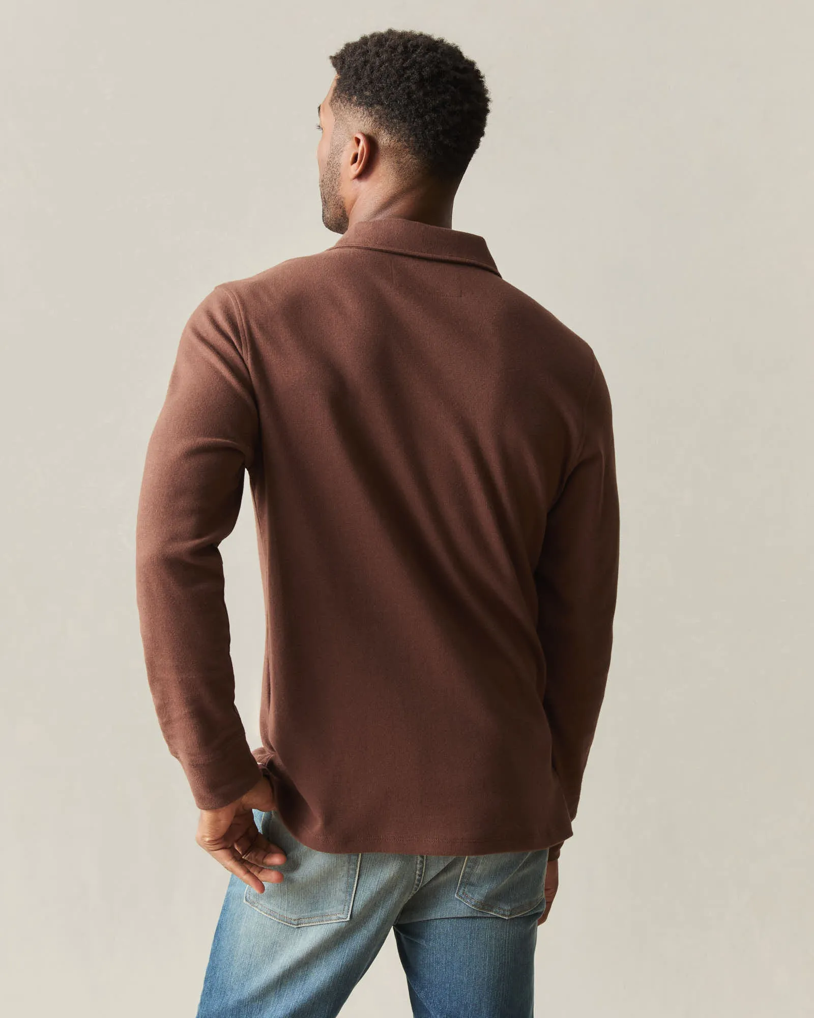 Men's Brushed Long Sleeve Polo - Tiramisu Heather sold by American Giant product image thumbnail 3