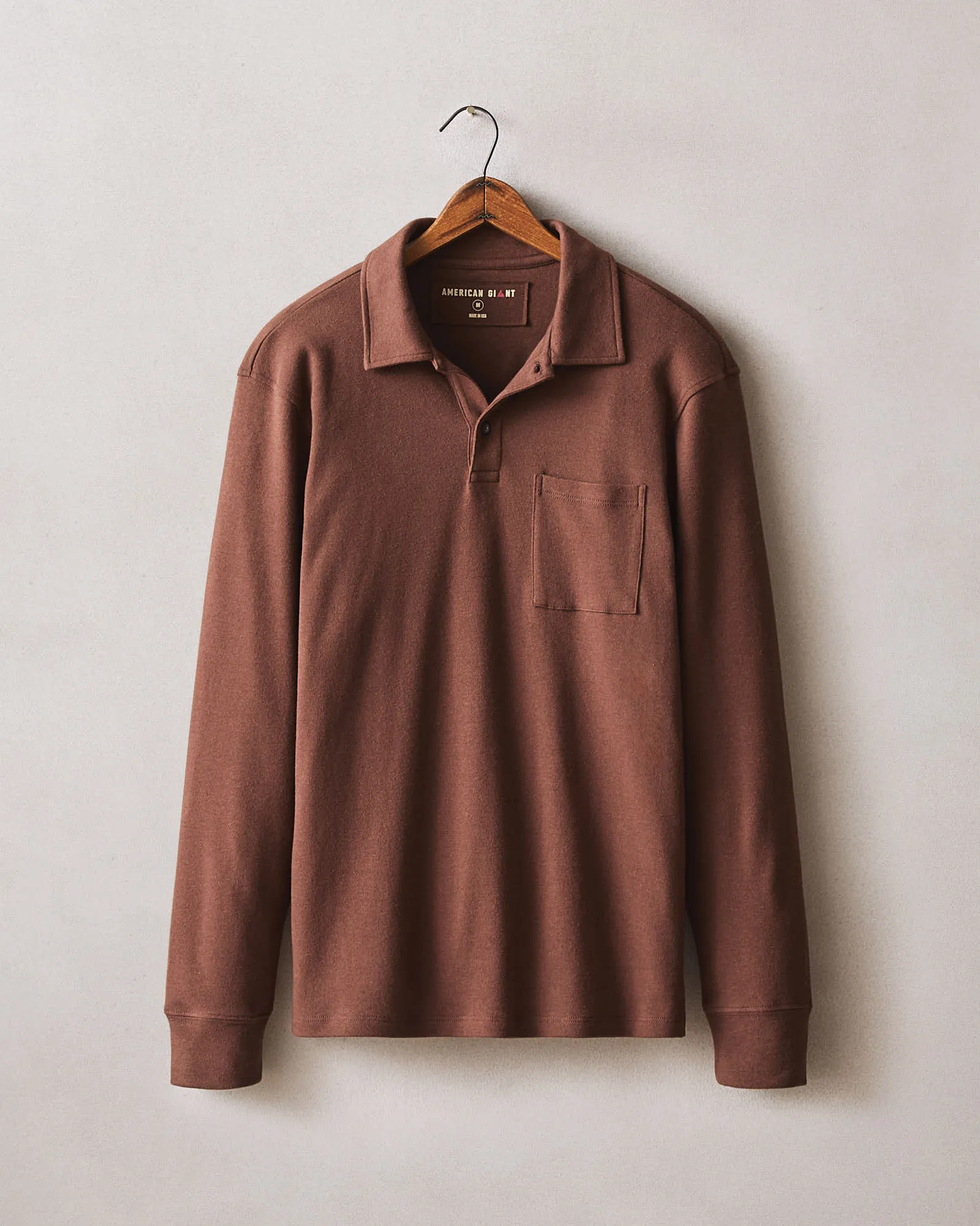 Men's Brushed Long Sleeve Polo - Tiramisu Heather sold by American Giant