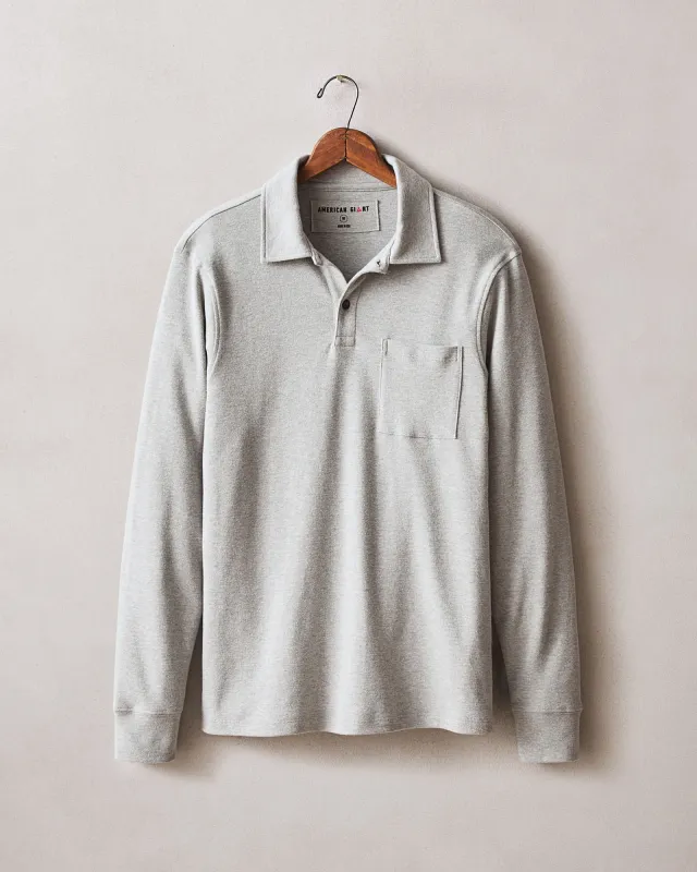 Men's Brushed Long Sleeve Polo - Sand Shell Heather made by American Giant