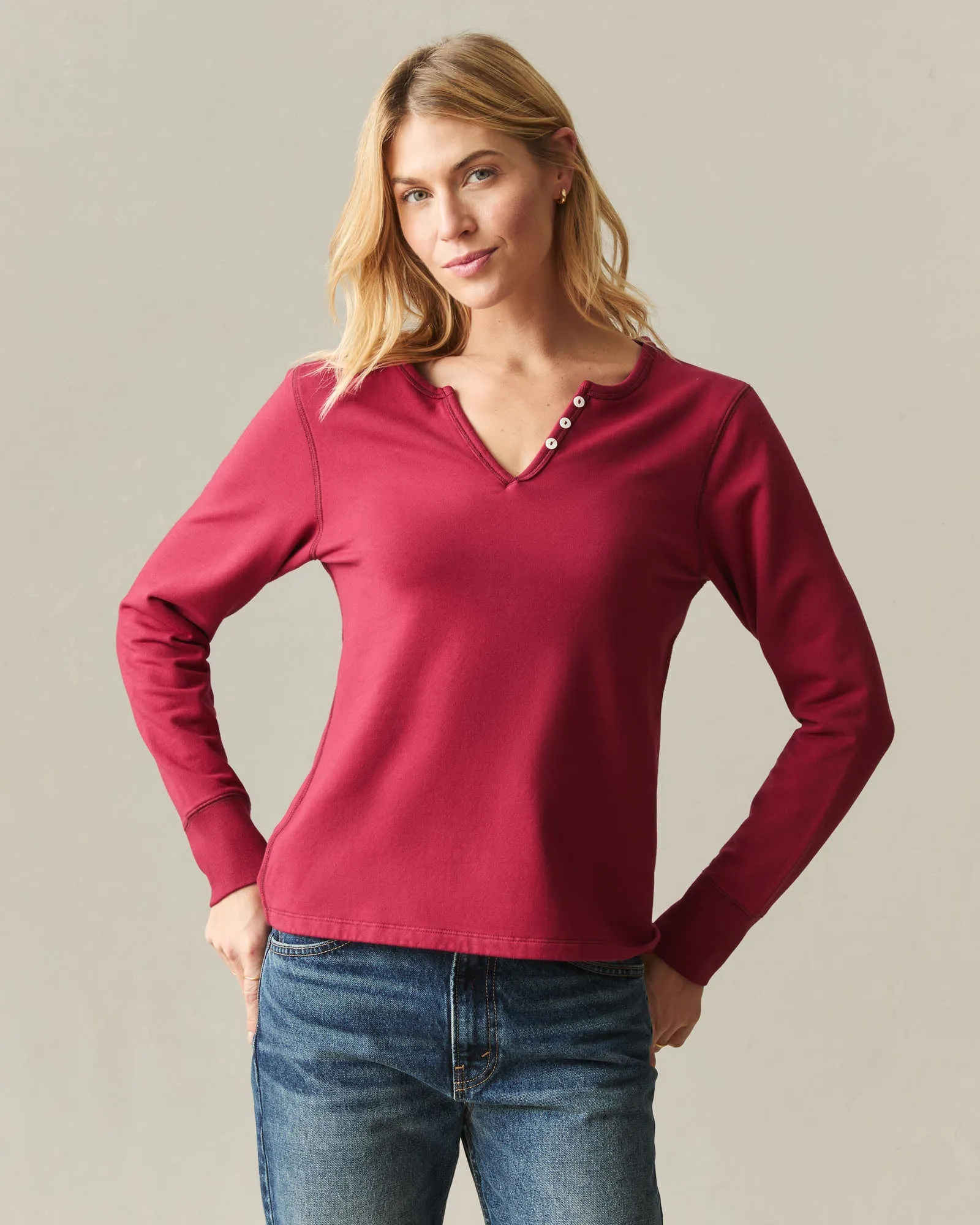 Women's Modal Fleece V-Notch Top - Rio Red sold by American Giant product image thumbnail 2