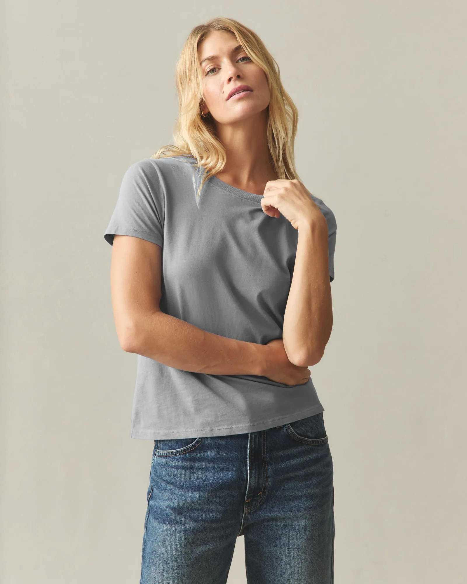 Women's Classic Cotton Crew Tee - Drizzle sold by American Giant