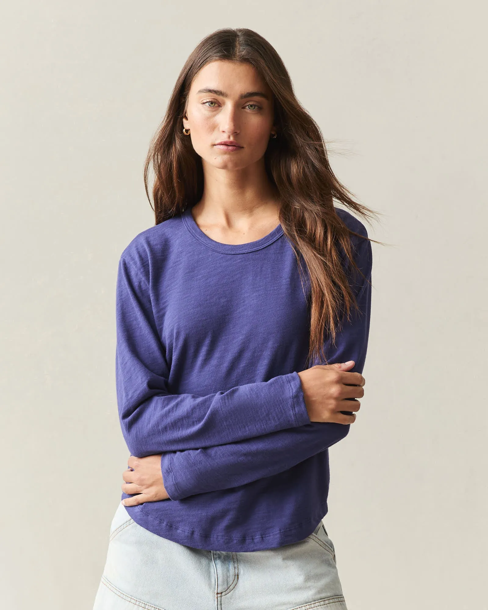 Women's Premium Slub Curved Hem Long Sleeve - Navy Blue sold by American Giant product image thumbnail 2