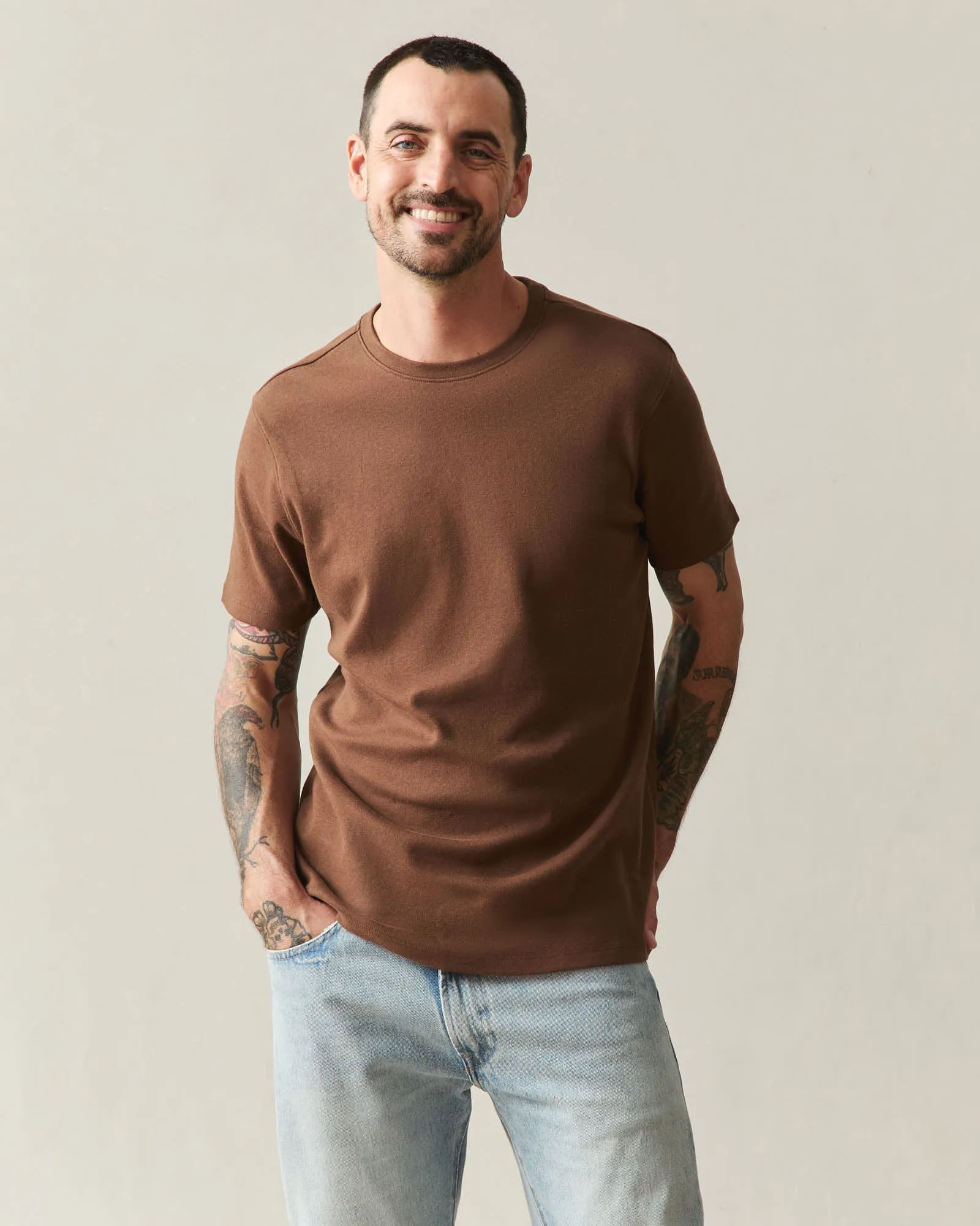 Men's Brushed Tee - Tiramisu Heather sold by American Giant