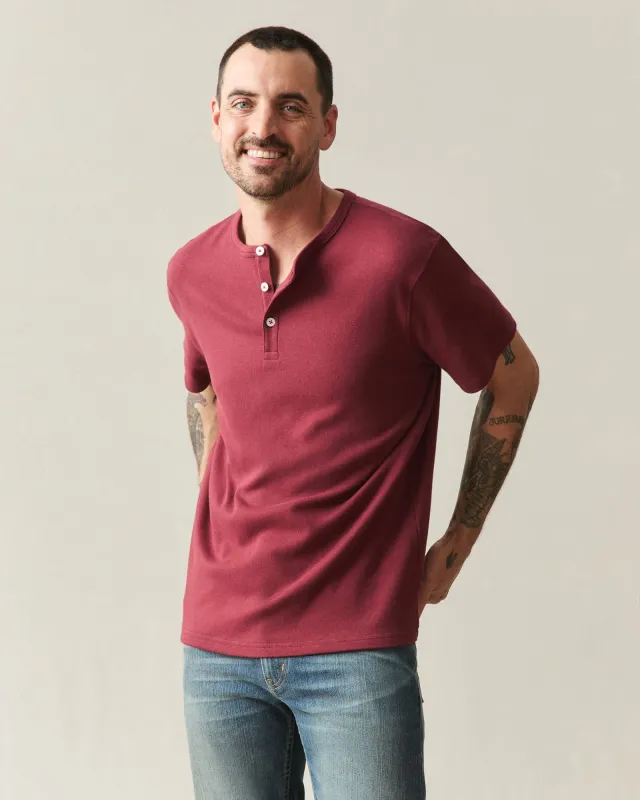 Men's Brushed Henley - Syrah Heather made by American Giant