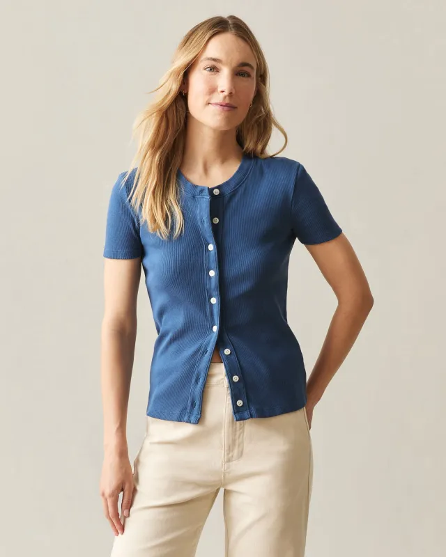 Women's Rib Cardigan Tee - Ensign Blue made by American Giant