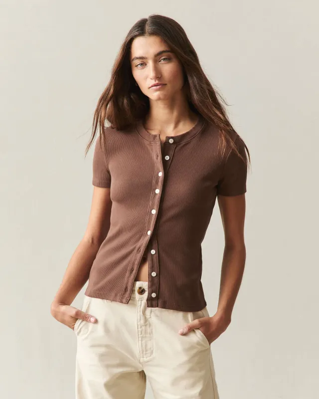 Women's Rib Cardigan Tee  - Downtown Brown made by American Giant